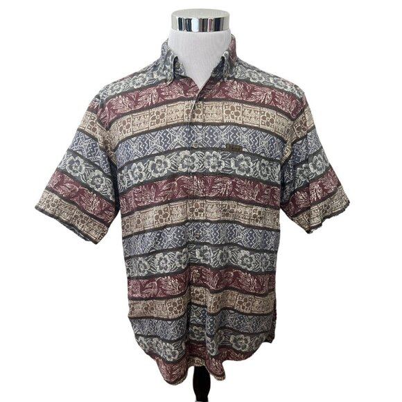 Vintage Woolrich Floral Hawaiian Cotton Button Down Shirt Striped Mens M Medium - Picture 1 of 7